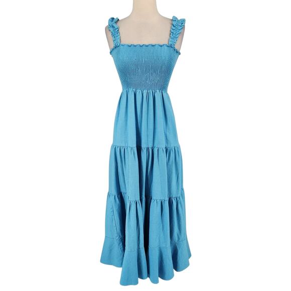 NV Nati Vozza Light Blue Smocked Tiered Maxi Dress – Prairie Western - Picture 1 of 6